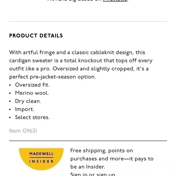 Madewell Cable Knit Fringe Cardigan Sweater 100% Merino Wool Tan Crop - Picture 12 of 13